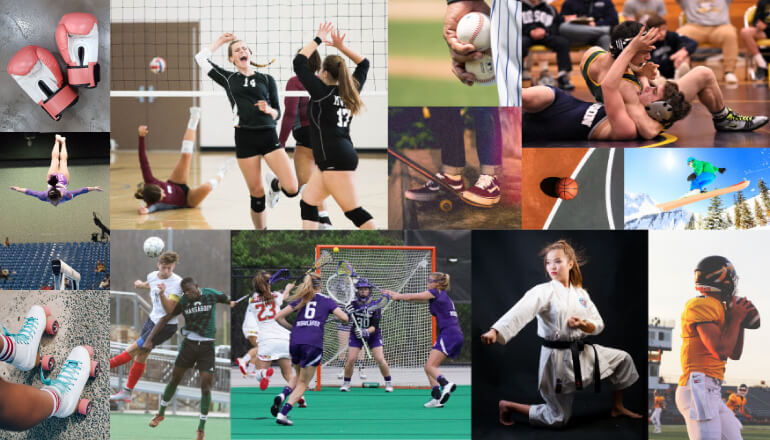 Collage of sports that athletes would benefit from wearing an athletic mouthguard