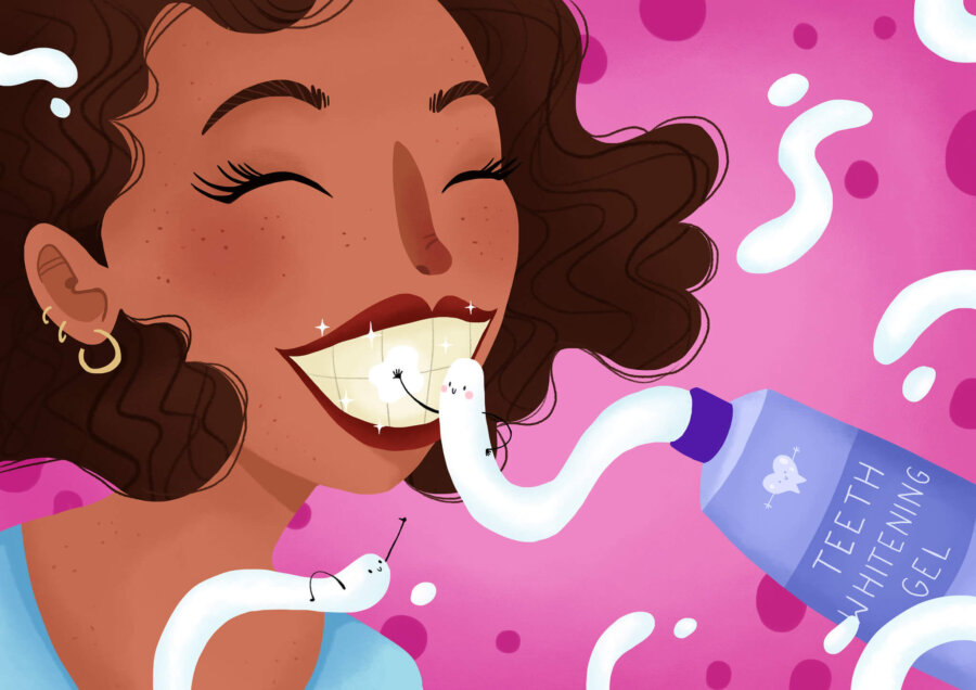 woman using whitening toothpaste to whiten teeth